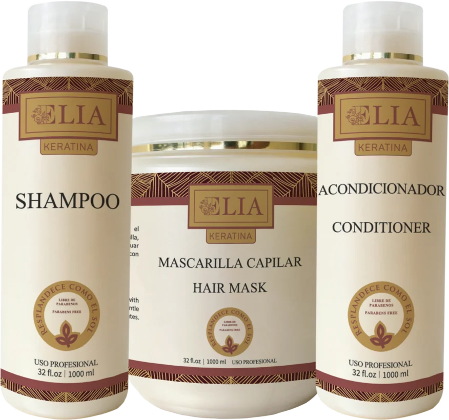 Shampoo, mascarilla capilar y acondicionador de la línea Keratina